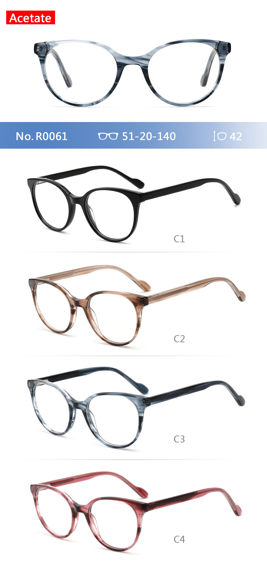Exquisite Fashion Round Acetate Frame Glasses Optical Spectacles Woodgrain Stripe