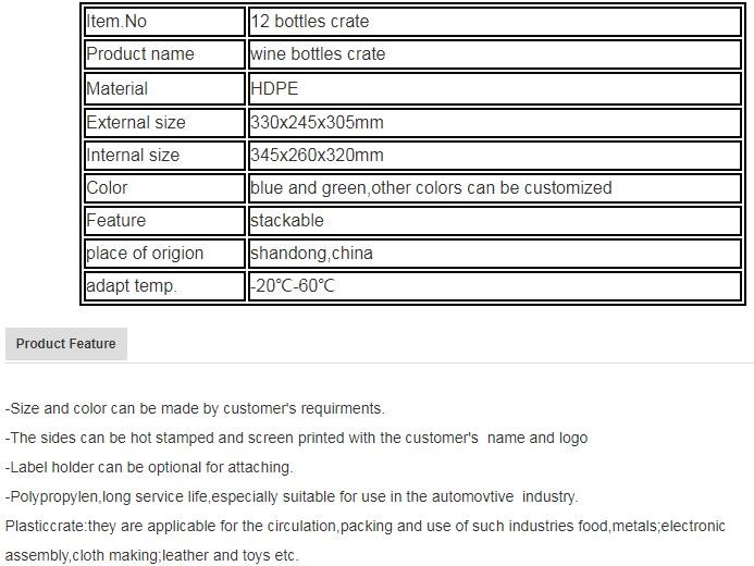 Cheap price 12 bottles plastic beer wine bottle crate, Vegetable and fruits plastic crate for store food, plastic crates