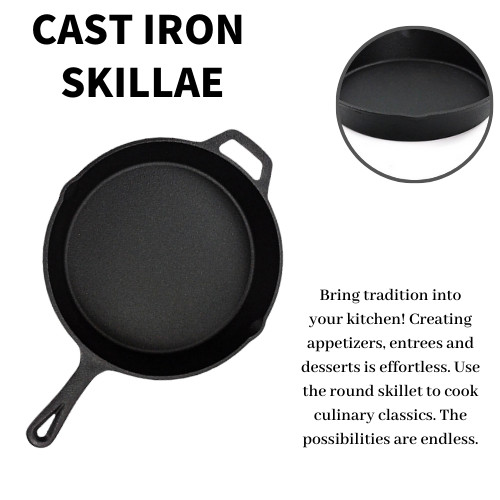 Cast Iron Frying Pan : 8 Inch Black Heat Distribution With Dual Handles Commercial-Grade