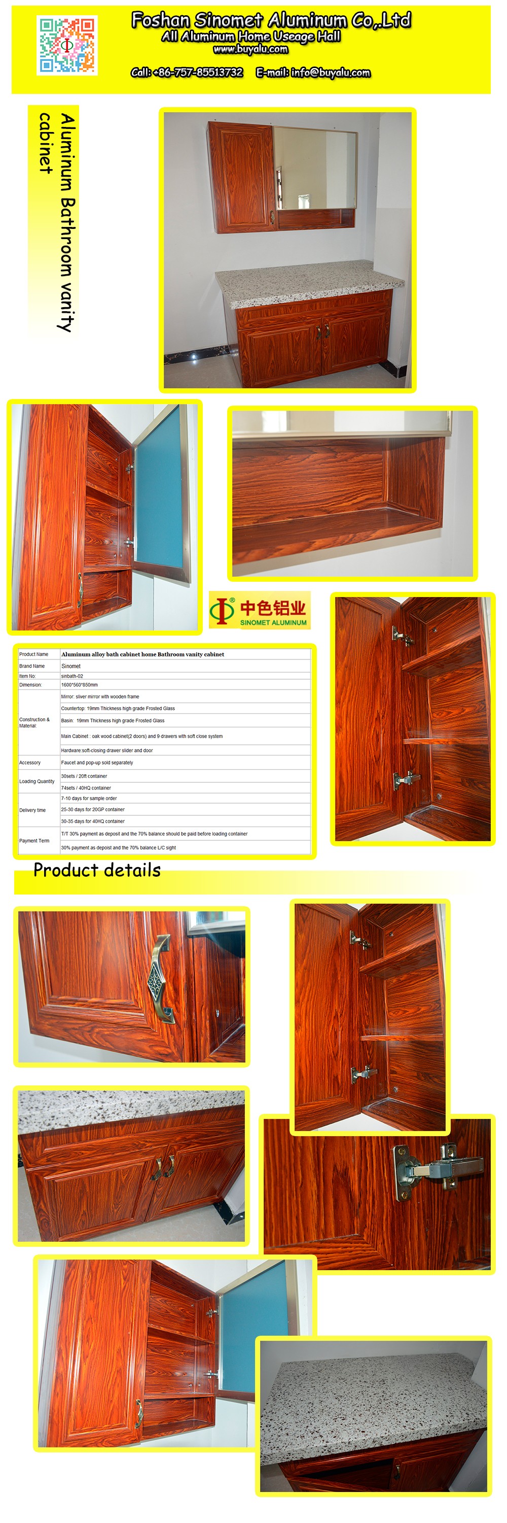 Durable Aluminum Alloy Carcase Material Bathroom Cabinet Modern Style