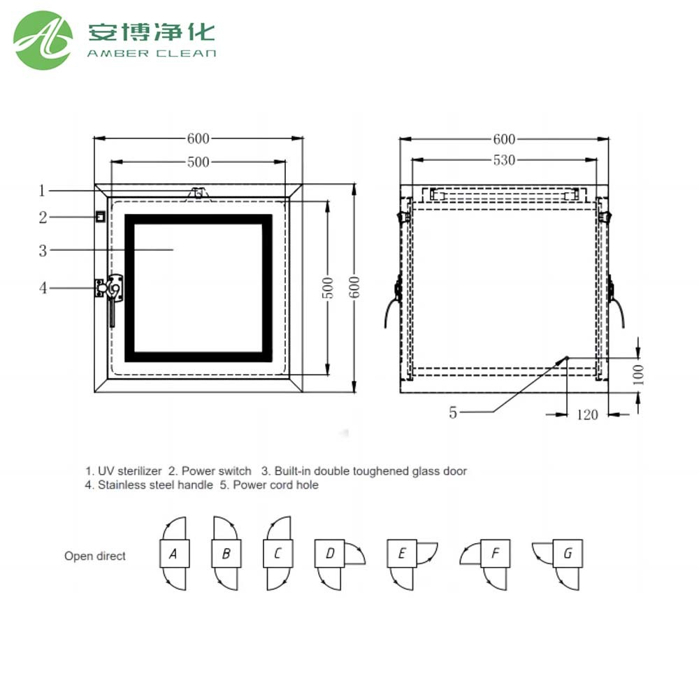 UV Light Stainless Steel Mechanical Interlock Cleanroom Pass Through Box