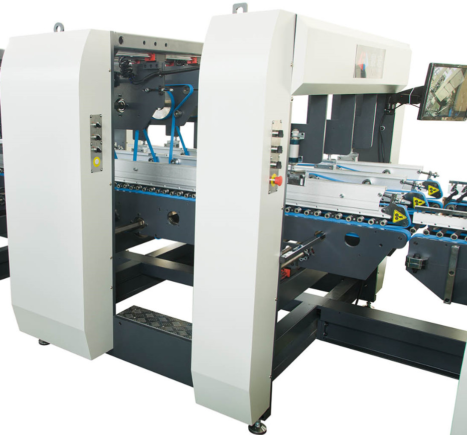 Double Laminated Carton Box Folder Gluer Machine 48KW Continuous Paper Feeding