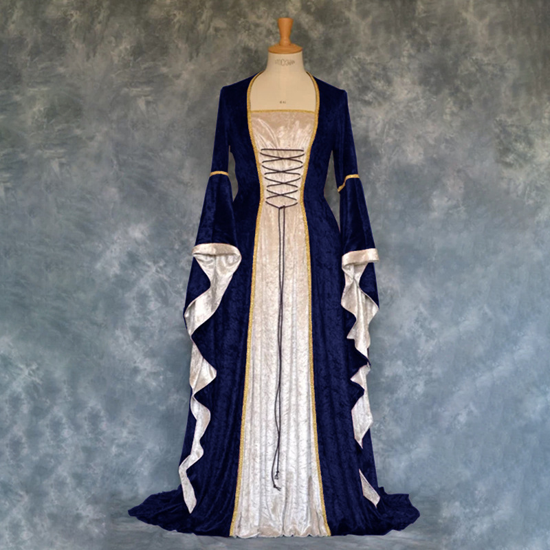 Retro Medieval Long Floor-Length Dress for Women Halloween Cosplay Stage Dancerwear