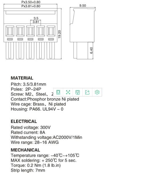 Plastic Waterproof PCB Terminal Block 300V 2P-24P Terminal Strip Connector