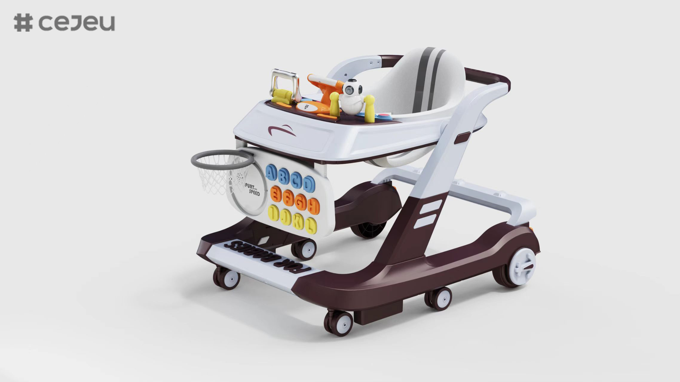 BABY Heights Converts to Push Along Walker, Grey & White with Coloured Buttons and Seat