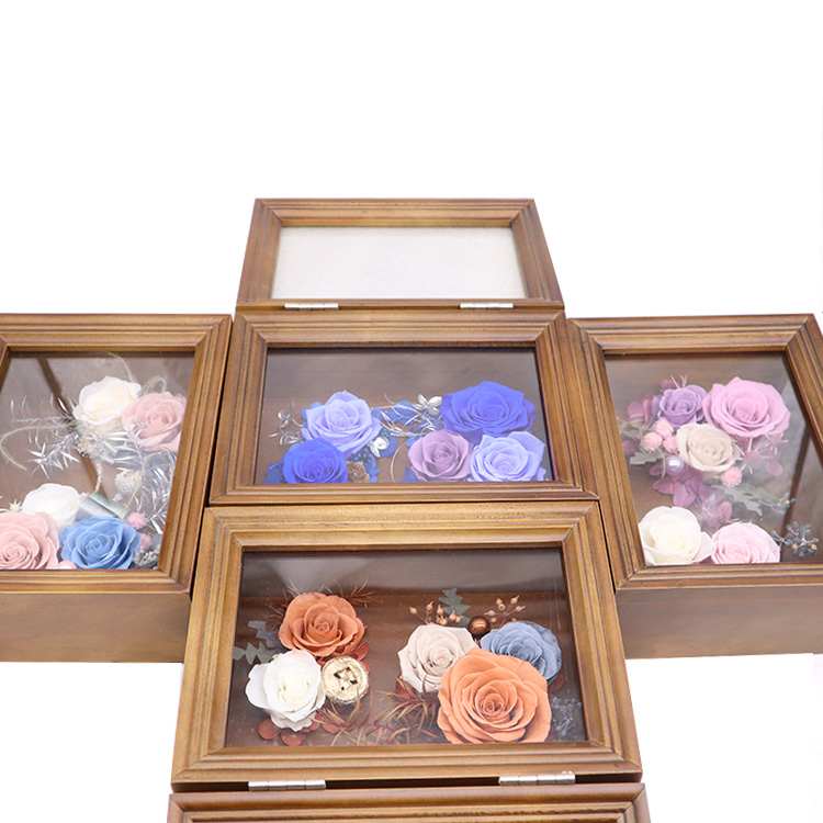 Customized Wooden Photo Frames Decorations With Pollen Preserved Rose