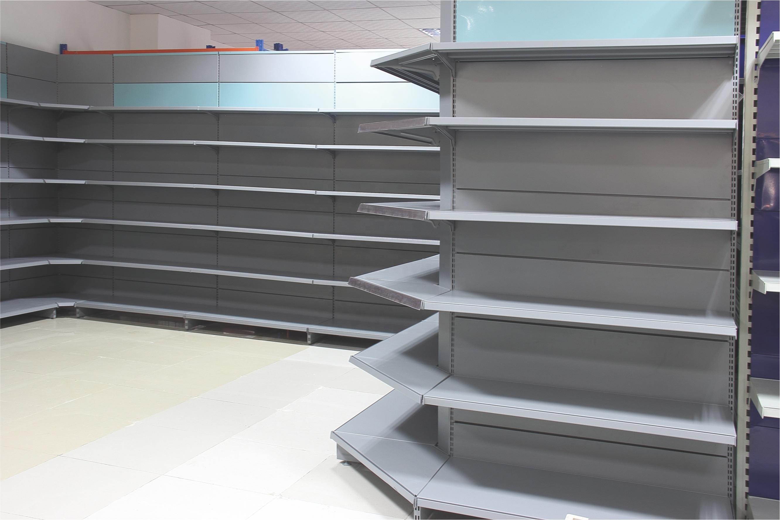 Medium Duty Double-Sided Supermarket Rack with 1-7 Layers Metal and Wood Material