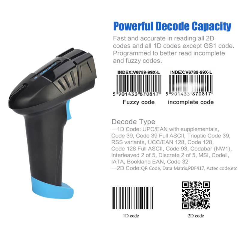 Warehouse Wireless Barcode Scanner Handheld 2D Barcode Reader 2200mah Battery