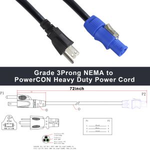 NEMA 5-15P to PowerCon NAC3FCA 15A 125V 14AWG Power Cable