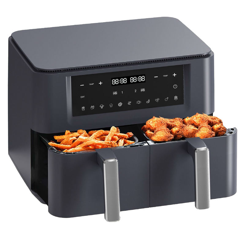 2400W 9L Dual Air Fryer With Transparent Window 12 Cooking Preset