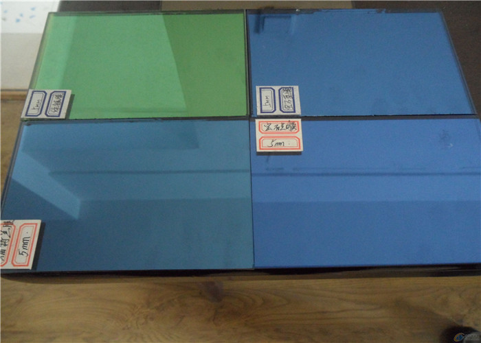 Flat Shape Dark Blue Reflective Glass , Reflective Tempered Glass Sample Available