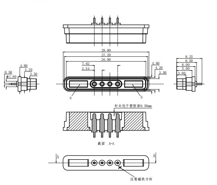 4 Pin Magnetic Connectors Male And Female Magnetic Pogo Pin Connector