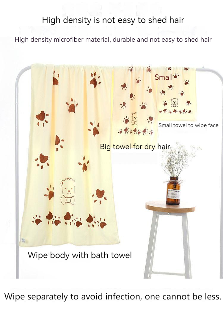 Home/Hotel Coral Fleece Soft Towel Set Microfiber Bear Print Bath Towel Three-piece Set