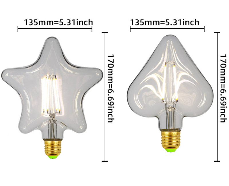 Five Pointed Star Edison LED Filament Bulb AC 220V 240V 3000K 800lm
