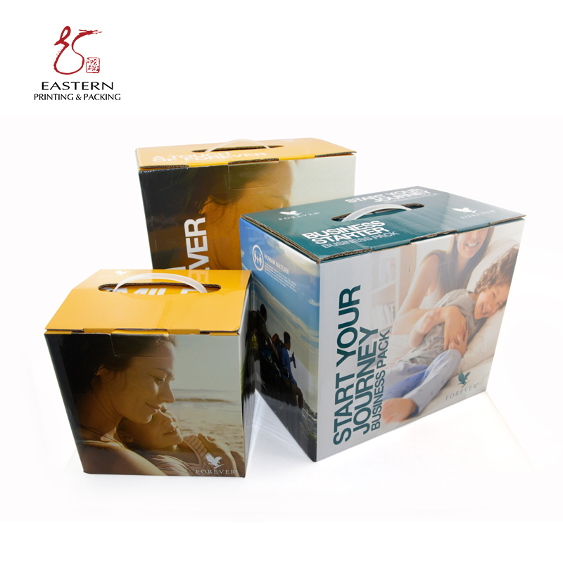 Folded CMYK Corrugated Paper Box Stamped Packaging With Handle