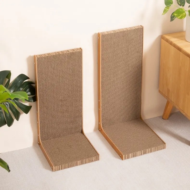 OEM L Shape Cat Scratcher Detachable Vertical Cardboard Cat Scratcher