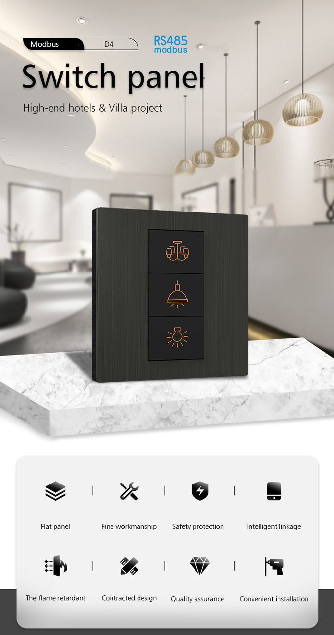Modbus Wall Switch , Smart Home Light Switches 2 / 3 / 4 Keys