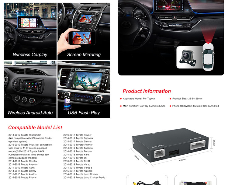 Car Video Interface For Toyota Universal Wireless Carplay Box Support Mirror Link Car Video Display