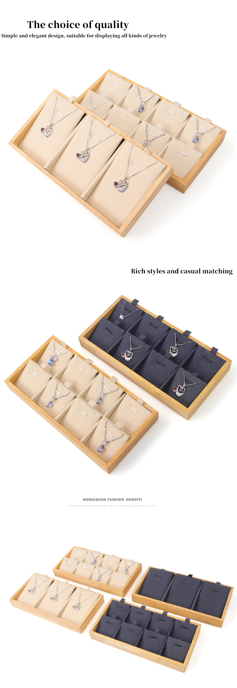 Multiple Cells Solid Wood Pendant Storage Rack Luxury Necklace Display Tray