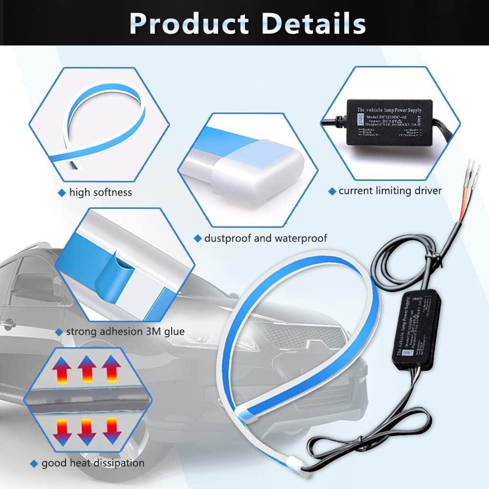 Flowing Bar Silicone Drl Daytime Running Lights 45CM 17.7" White Amber Flexible LED Tube Strip