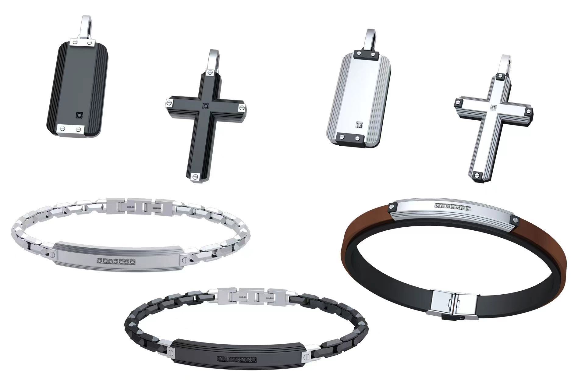 Fashion Chain Bracelet Ring Stainless Steel Cross Pendant Necklace Jewelry Gift Set