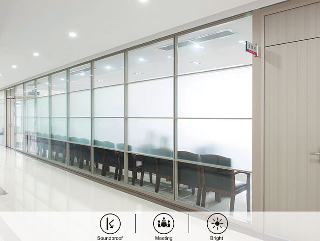 Modular partition wall for office tempered glass solid wall white color frame