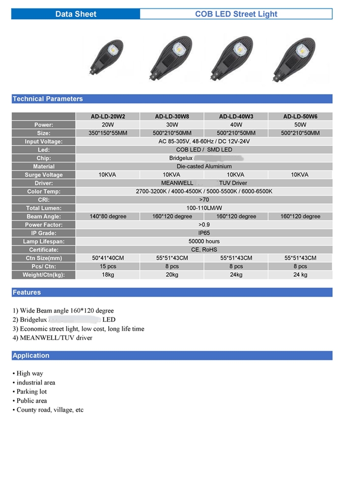3000lm Aluminum LED Street Light Warm White 120v Led Outdoor Lighting