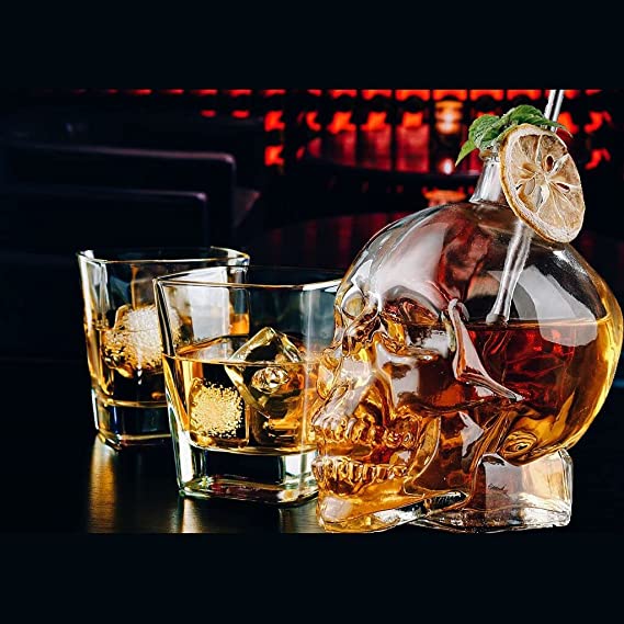 Custom Color 750 ml Lead-free Skull Glass Bottle with Cork Stopper Lead-free Material
