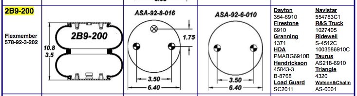 Goodyear Air Spring 2B9-200 Original Rubber Air Spring Double Bellows 578923202 Refer to W01-358-6910