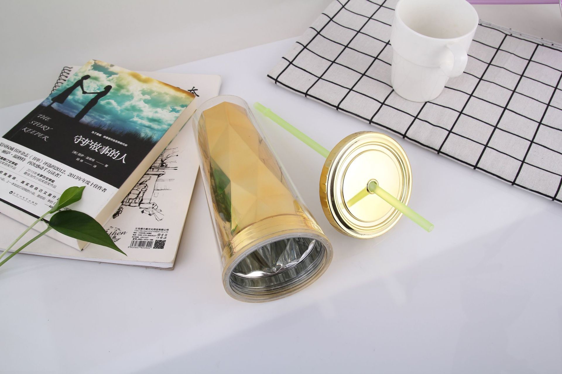 650ml Double-Layer Electroplated Plastic Straw Cup Summer With Lid Transparent Water Cup Creative Juice Cup