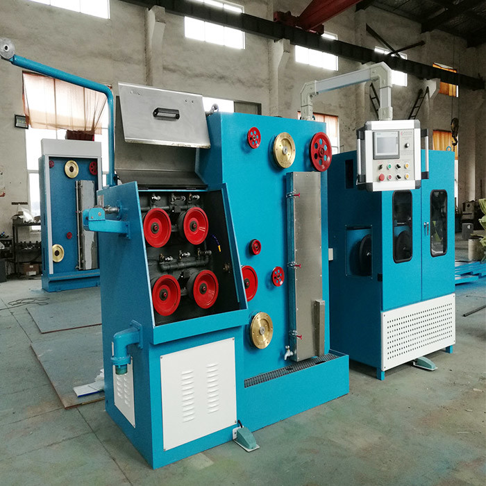 PLC Copper Wire Production Line Fully Automatic Dual Reel Take Up Horizontal Wire Drawing Machine