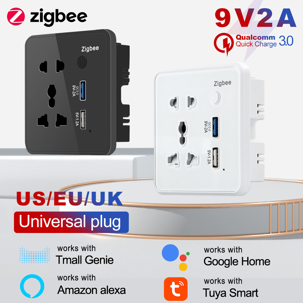 Zigbee Wall Smart Socket Tempered Glass Quick Fast Charger 3.0 Usb Charging Timing Google Home Alexa TuyaUS EU UK Plug