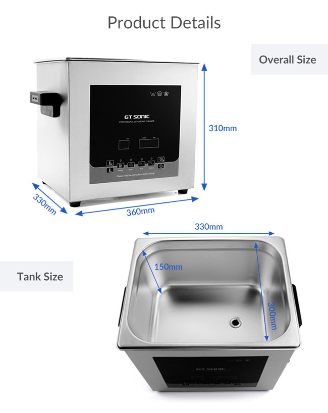 40kHz 13L GT SONIC Gun Ultrasonic Cleaner SUS304 Material 300W With Basket