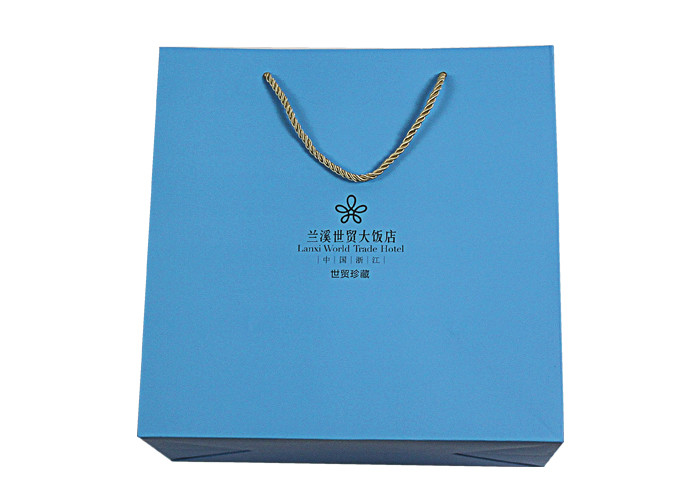 CMYK Logo Blue Paper Bags With Handles Handmade 200gsm Paper Material