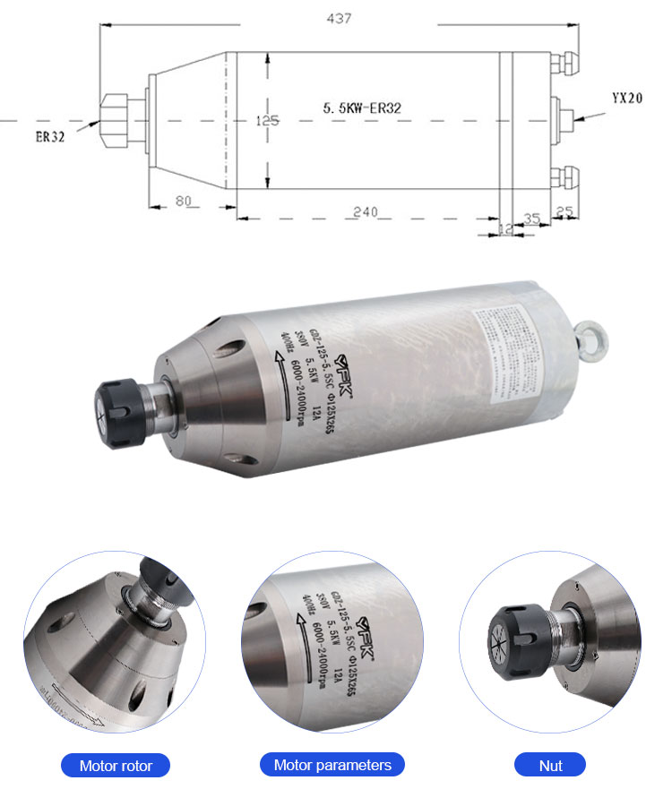 400HZ Frequency Stone Carving CNC Router Spindle Motor with 220v or 380v Voltage