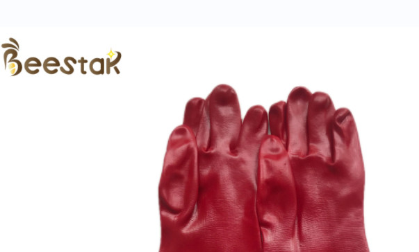 Red Rubber Honey Bee Gloves With White Cloth Sleeve Beekeeping Gloves