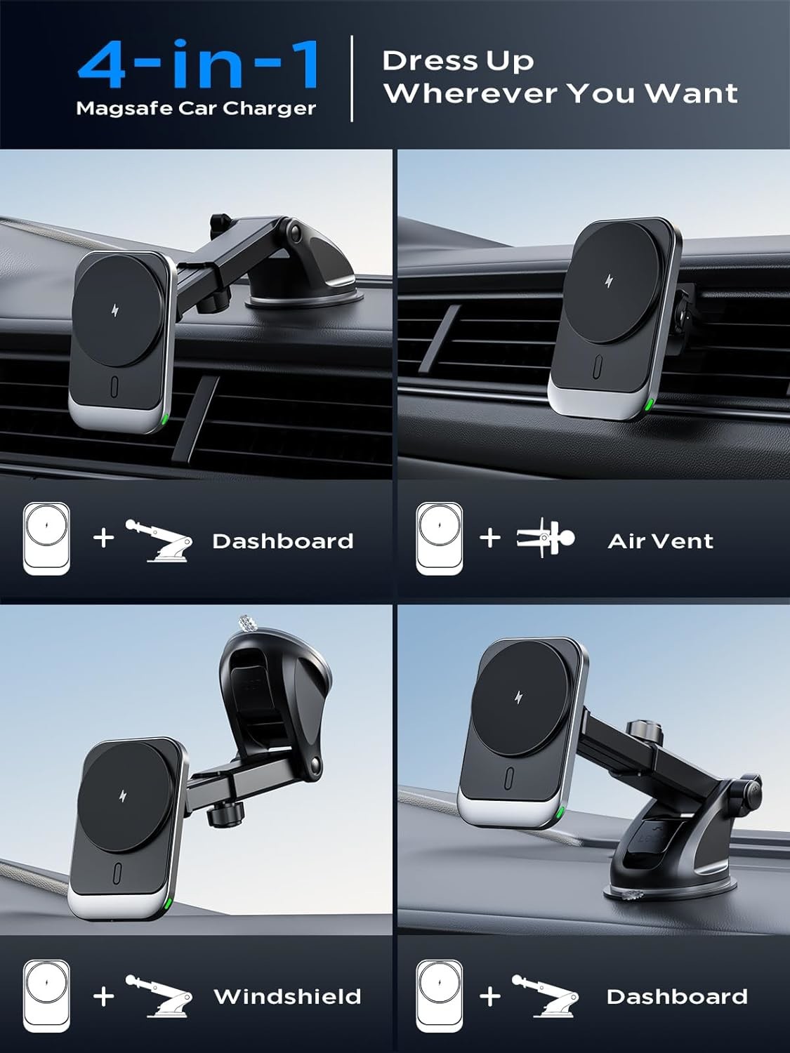 Magnetic Wireless Car Mount Charger 15W For IPhone 15