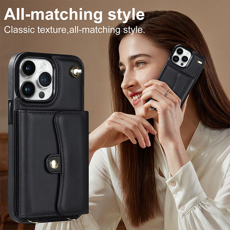 Iphone 13 12 15 14 Pro Max Mini Wallet Bag Card Holder Slim Case With Lanyard Y Support Wireless Charge
