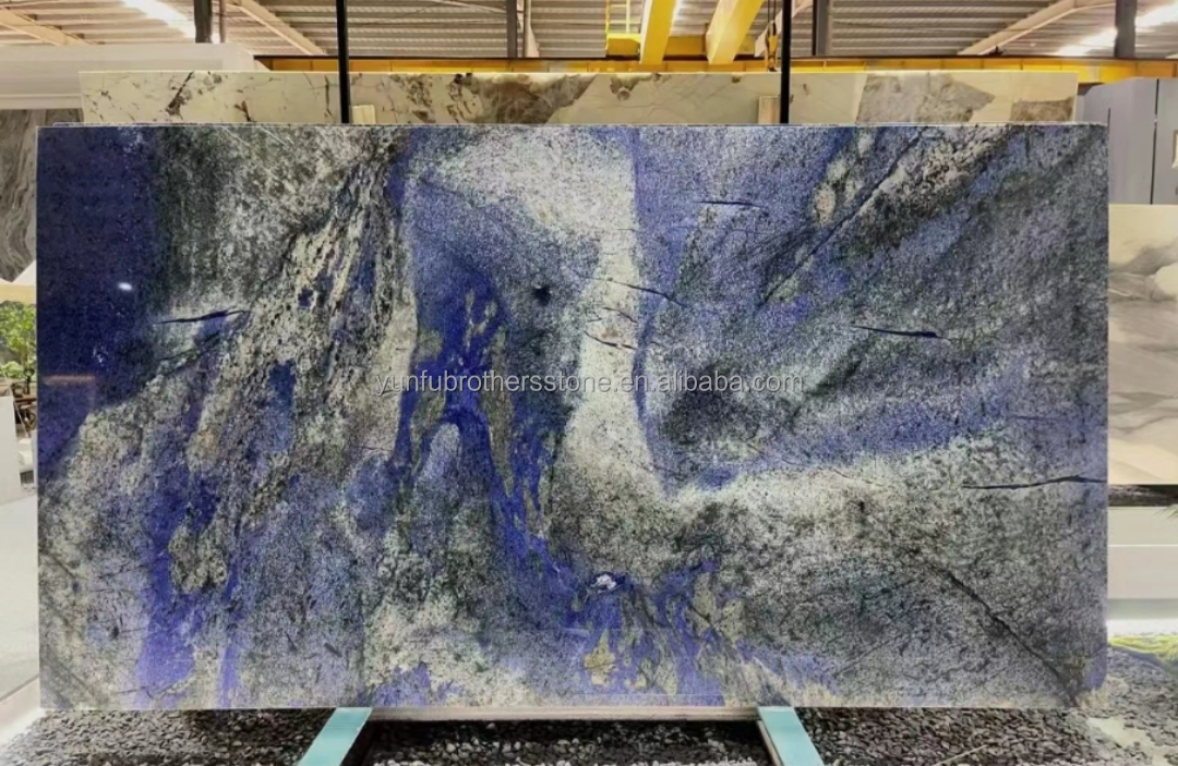 Modern Luxury Brazil Hotel Kitchen Countertop Dark Blue Sapphire Marble Stone Big Slab
