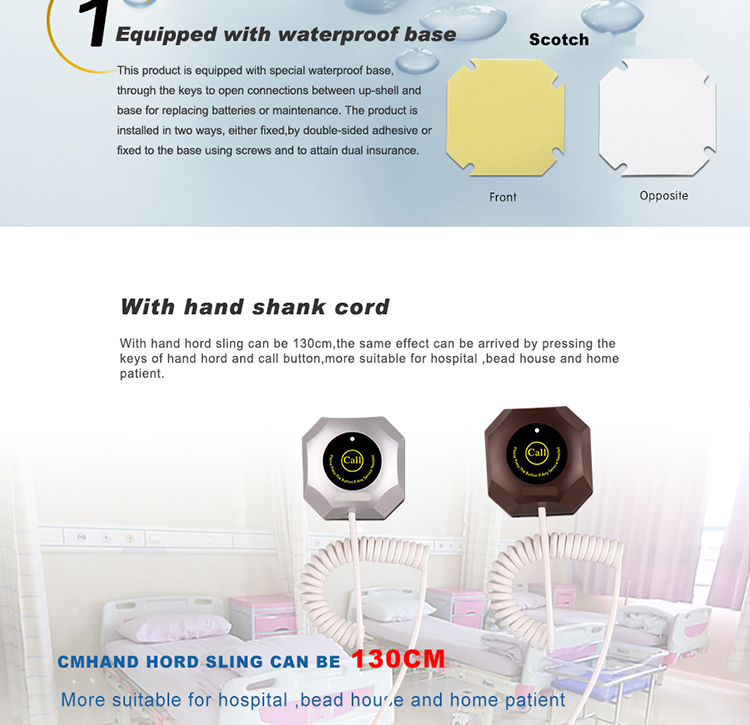 Wireless nursing calling system with waterproof watches for nurse and toilet push button