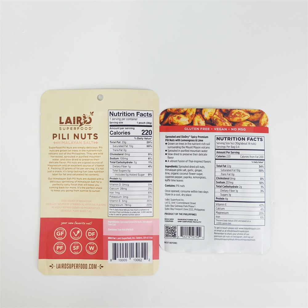 Custom Printed Food Grade Stand Up Packaging Bag Cashew Nut Zip Lock Pouch Heat Seal Food Bag For Nuts