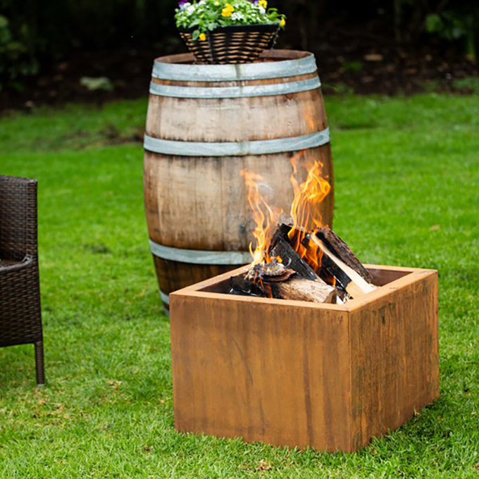 Outdoor Square Shape GN-FP-302 Corten Steel Modern Design Rusty Garden Heater Fire Pits