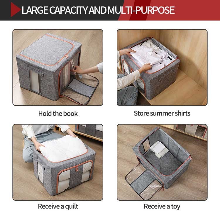 CE Cotton Linen Foldable Cloth Box Stackable Capacity 66L Practical Multipurpose Use