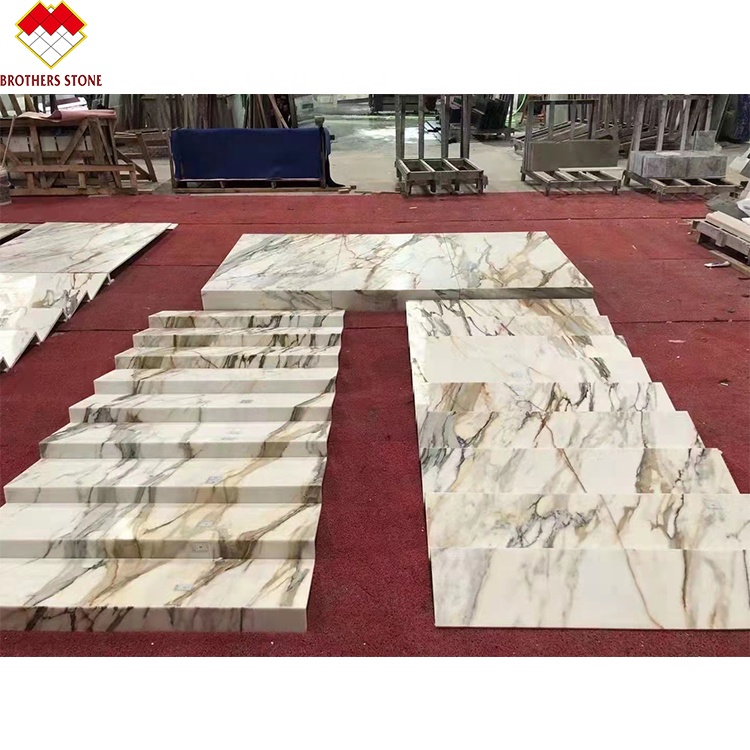 Polished Calacatta Gold Steps on Italy Marble Staircases in Modern Luxury Stone Interior