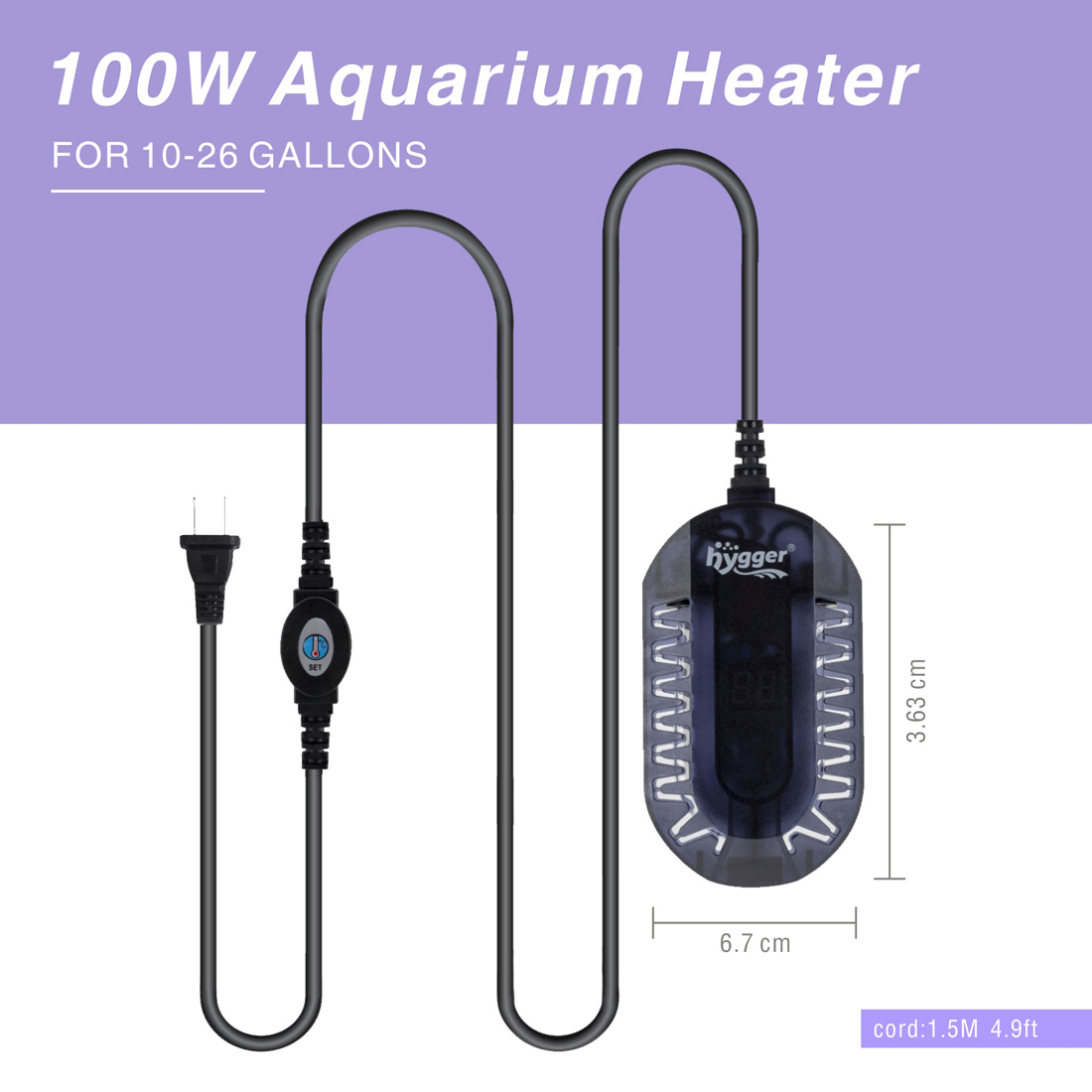 For 50W diving digital display small fish tank heating thermostat with external controller and built in thermometer