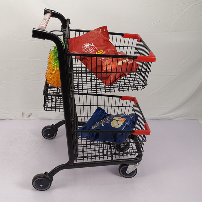 Three Basket 80L Shopping Basket Trolley Carbon Steel Q195 Metal Shopping Cart