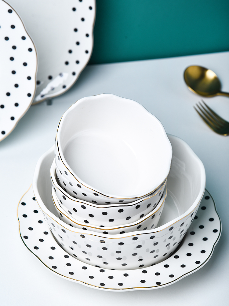 Stylish Nordic Design Dinner Set Ceramic Plates Bowls Spoons With Wave Point Geometry