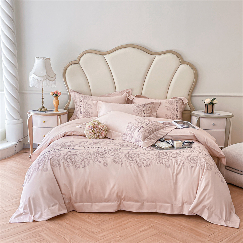 200TC Washed Cotton Silk Embroidery 4 Pcs Bedding Set King Size with Thread Count 200TC