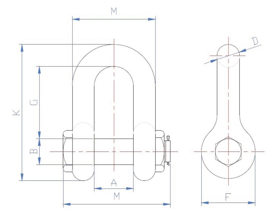 RR-C-271D 1-1/8" Wide Body Shackles , WLL 9500KG Dee Shackles