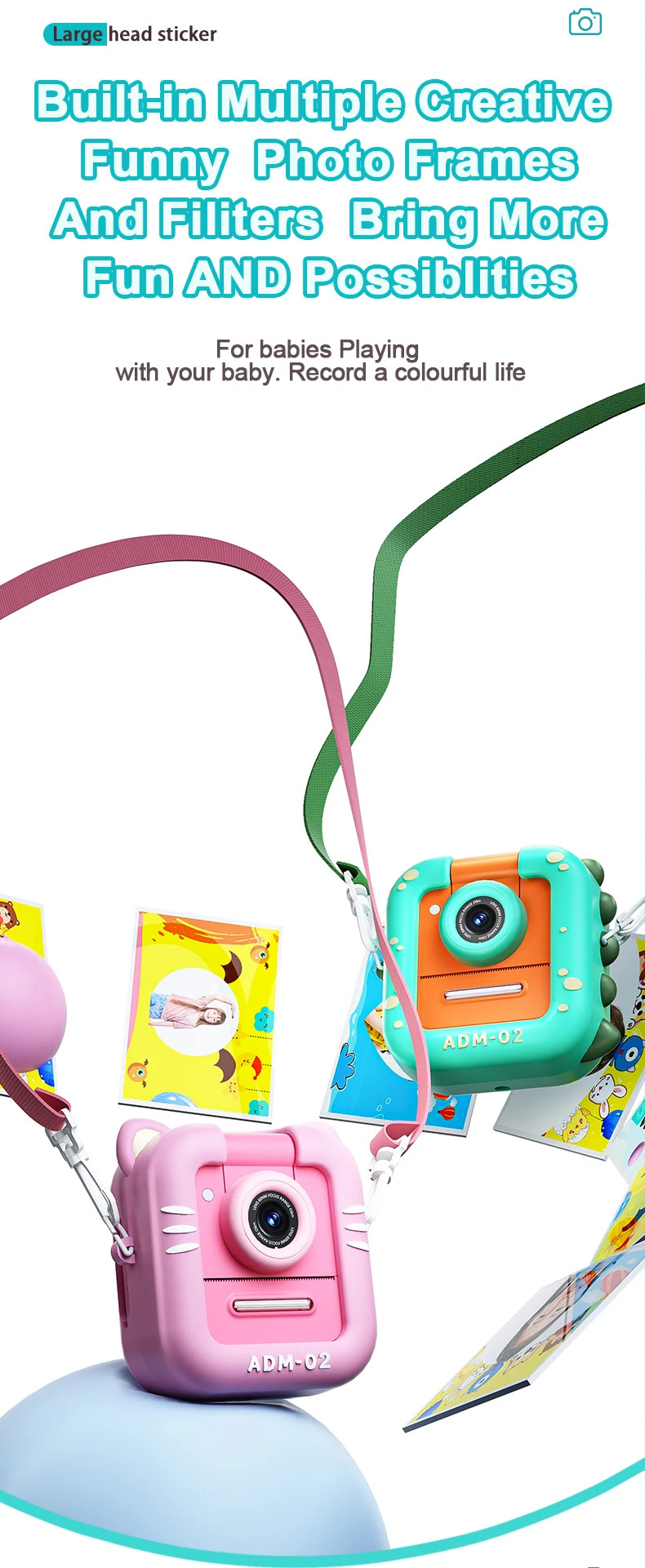 M8 2.4 Inch Screen Camera 3 Games Digital Camera for Children Mini Instant Print Camera